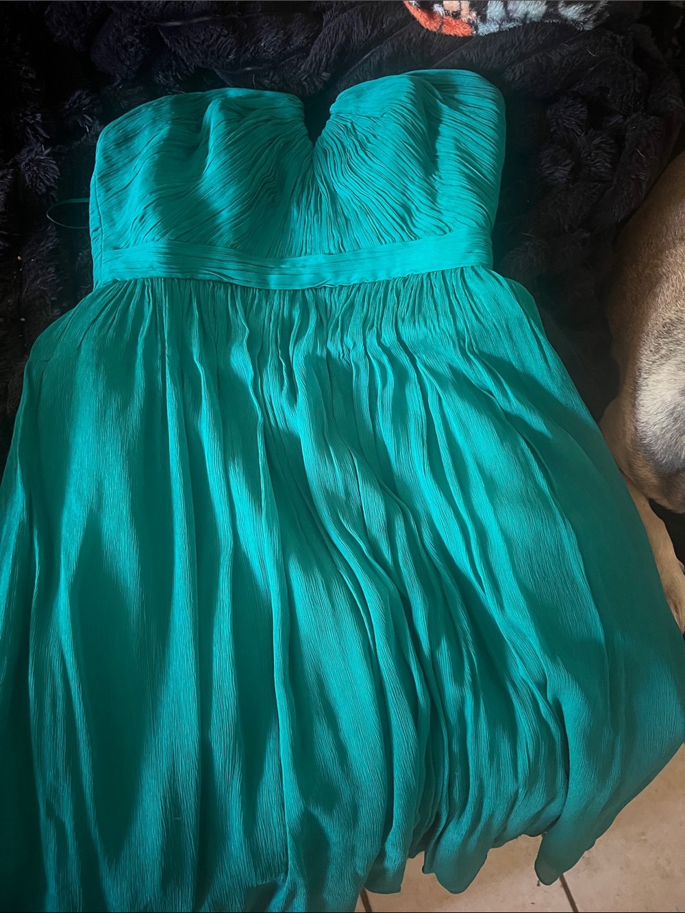J. Crew Strapless Teal Pleated Chiffon Midi Dress
